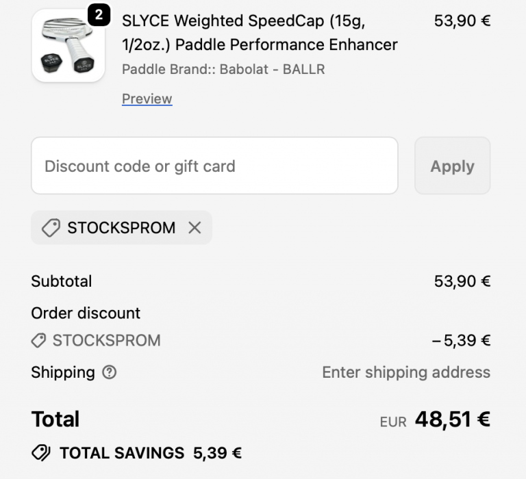 Slyce Sport cart with Discount Code STOCKSPROM 2026 - 15% off applied