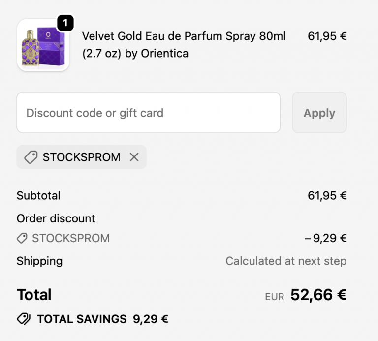 IntenseOud cart with Discount Code STOCKSPROM 2026 - 15% off applied