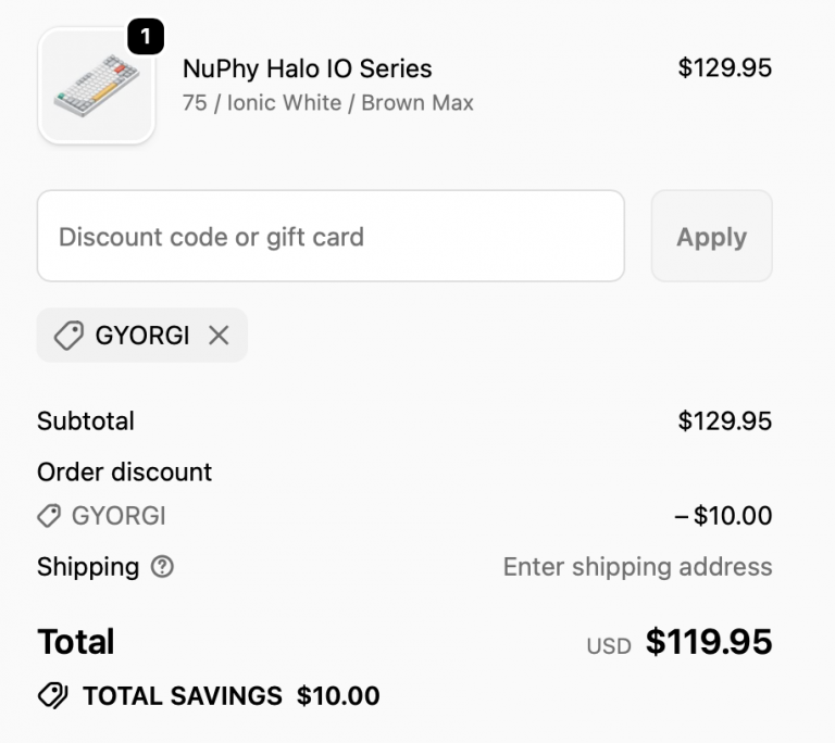 NuPhy cart with Discount Code GYORGI 2026 - 10% off applied