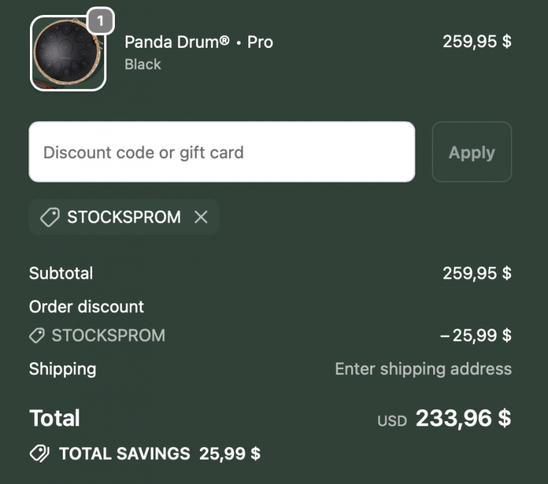 Panda Drum cart with Discount Code STOCKSPROM 2026 - 20% off applied