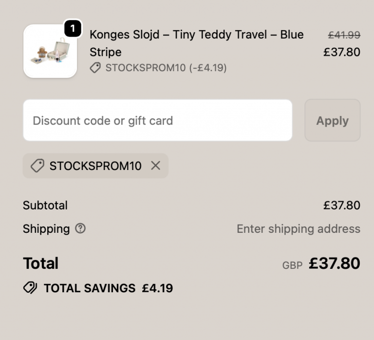 Mabel & Fox cart with Discount Code STOCKSPROM 2026 - 10% off applied