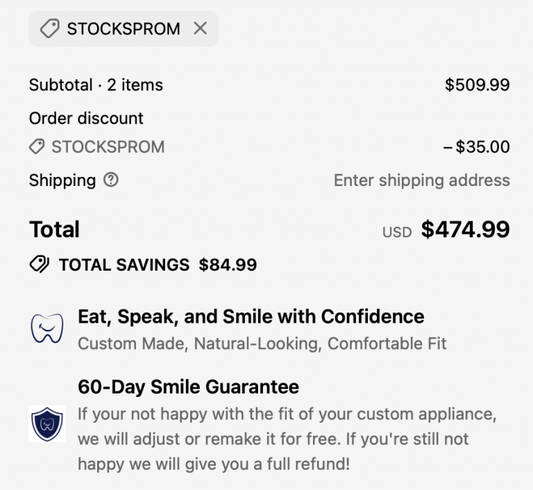 Revived Smiles cart with Discount Code STOCKSPROM 2026 - 15% off applied