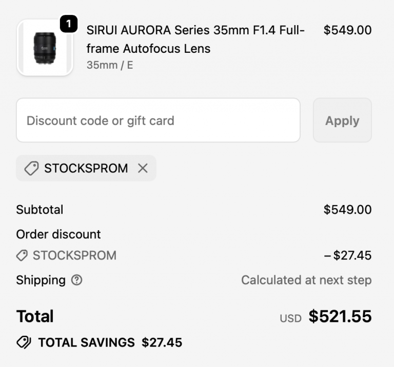 Sirui cart with Discount Code STOCKSPROM 2026 - 10% off applied