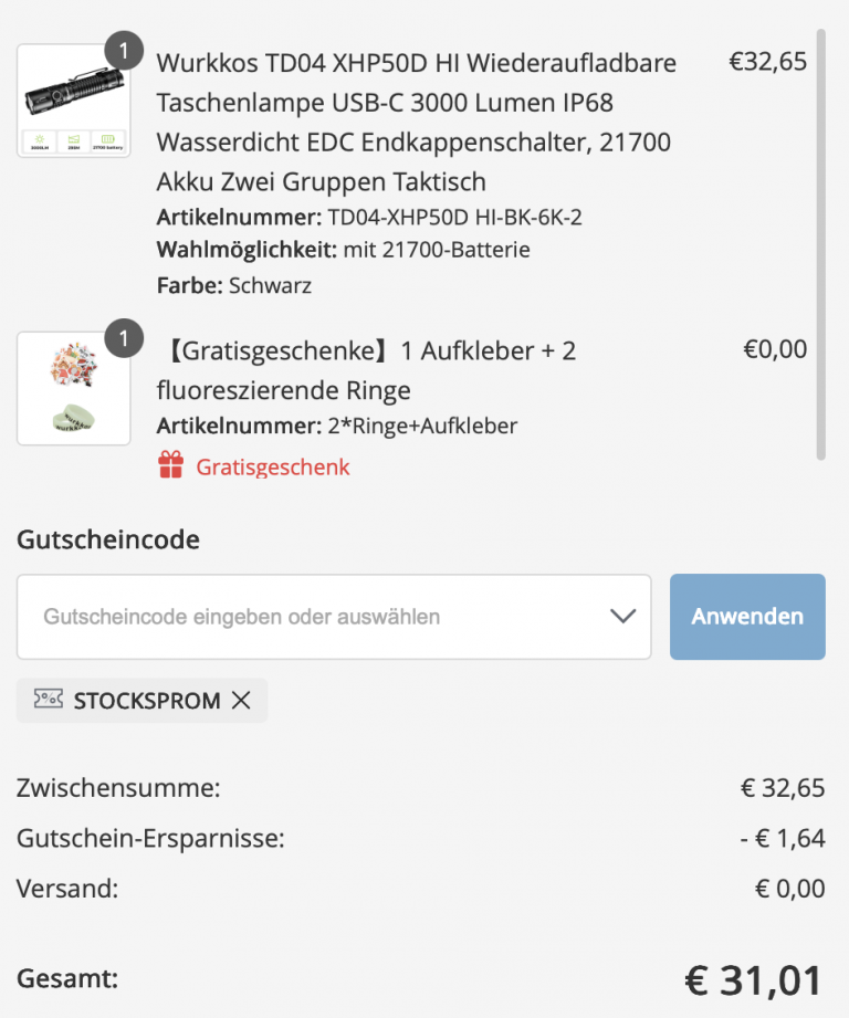 Wurkkos cart with Discount Code STOCKSPROM 2026 - 5% off applied