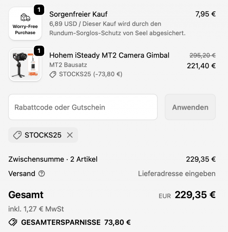 Hohem cart with Discount Code STOCKS25 2026 - 25% off applied