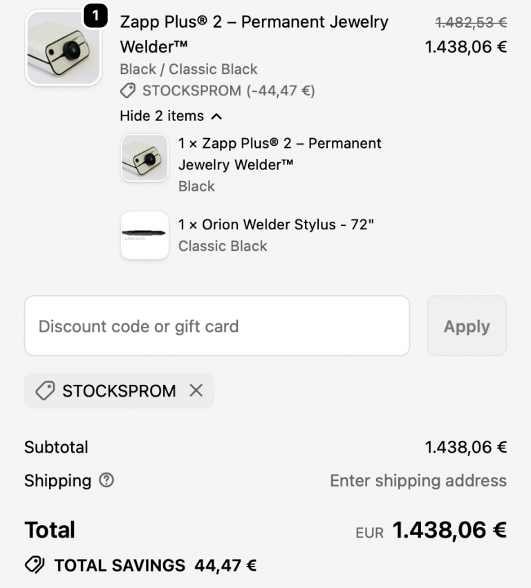 Sunstone Welders cart with Discount Code STOCKSPROM 2026 - 20% off applied