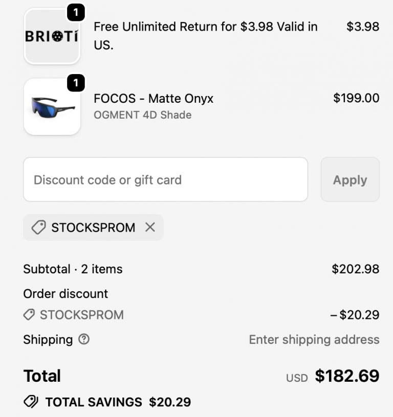 Brioti Eyewear cart with Discount Code STOCKSPROM 2026 - 10% off applied