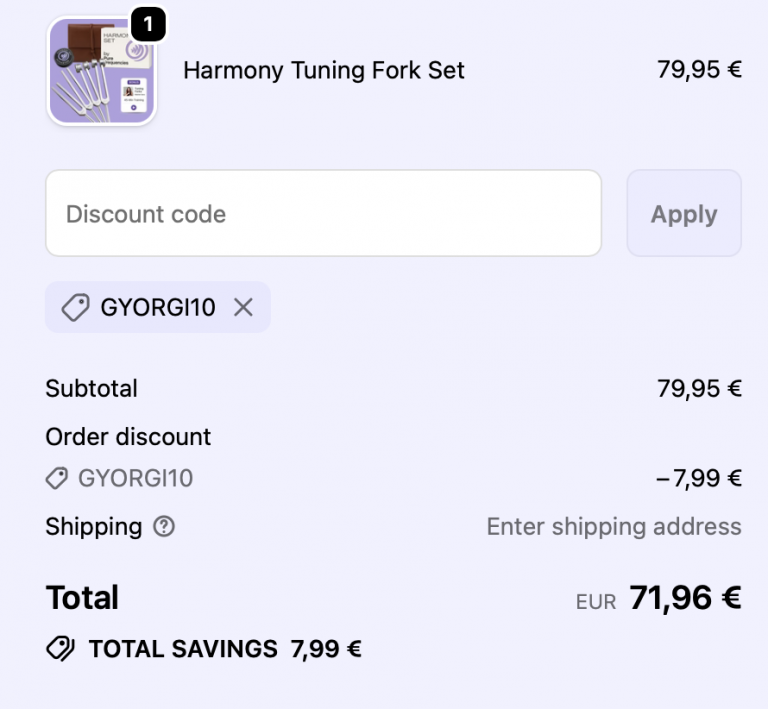 Pure Frequencies cart with Discount Code GYORGI10 2026 - 10% off applied