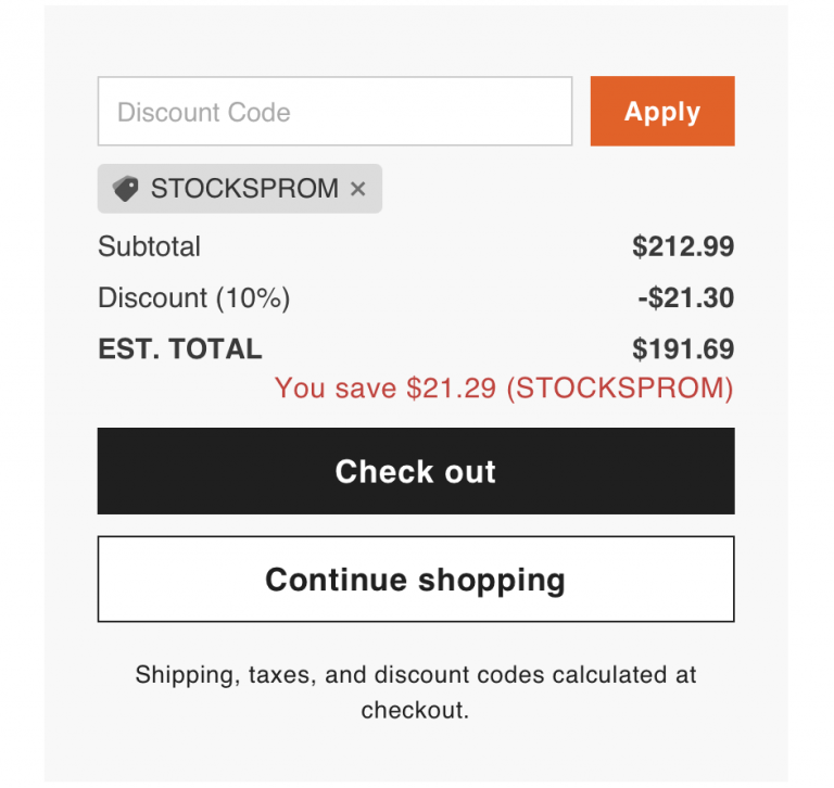 Kismile French Door Refrigerator in shopping cart with discount code STOCKSPROM applied, displaying 20% off savings on stainless steel appliance purchase.